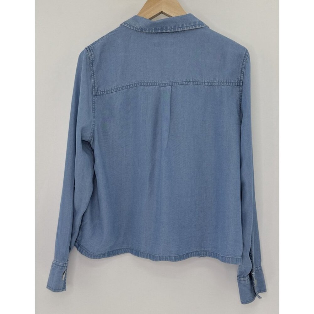 Kensie Long Sleeve Button Down Chambray Blouse Sz M Western Country Cowgirl - Picture 2 of 9